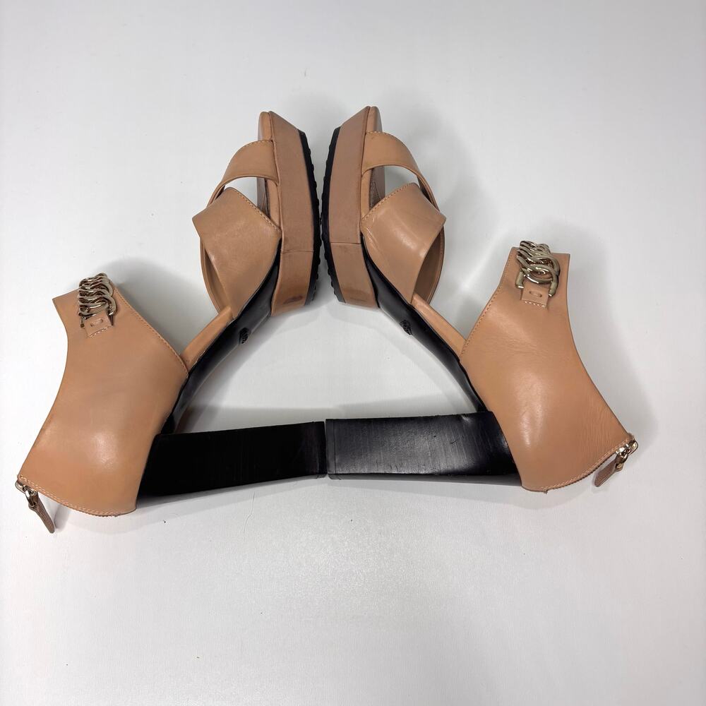 Tod’s Tan, Nude Leather Gold Chain Link Platform Heeled Sandals 39 - Picture 10 of 11